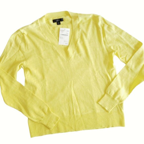 J. Crew Sweaters - J CREW slub knit pullover v-neck casual basic preppy sweater in citron Sz XS NEW